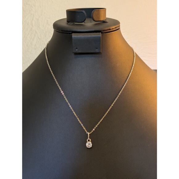 Vintage Silver Tone CZ Solitaire 18" Necklace - Picture 1 of 7